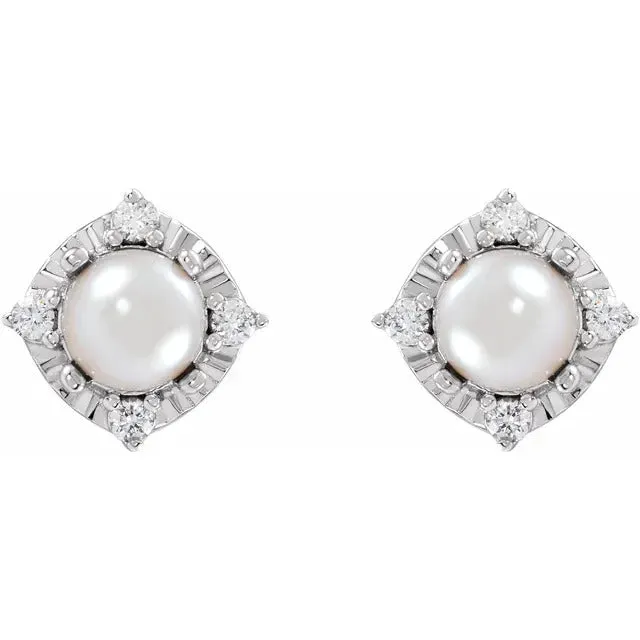 Freshwater Pearl Earrings with Diamonds