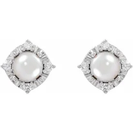 Freshwater Pearl Earrings with Diamonds