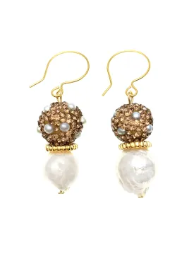 Freshwater Pearls With Rhinestones Bordered Pearls Classic Earrings FE021