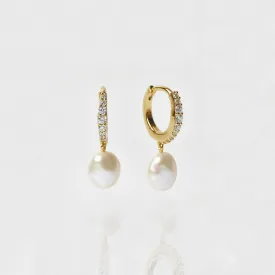 Garden Party Pave Pearl Drop Hoops