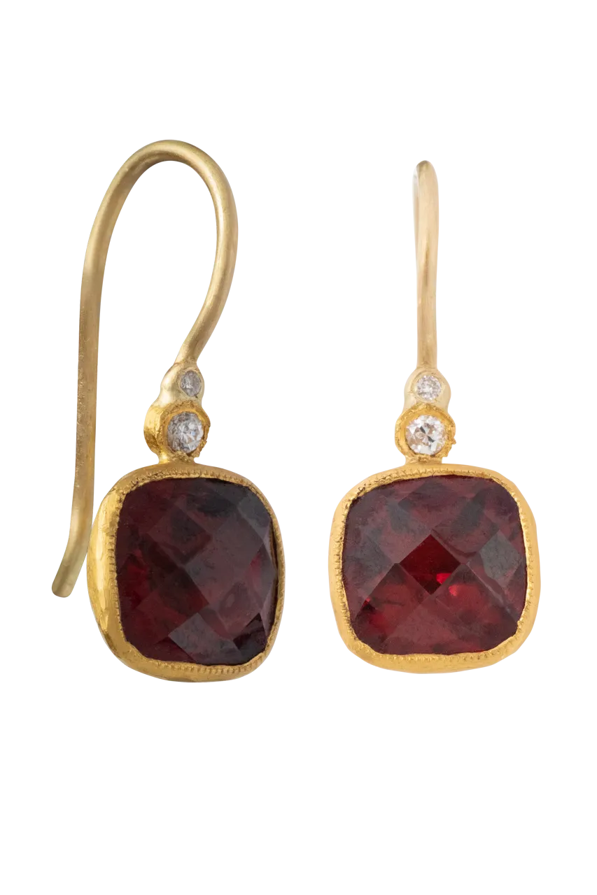 Garnet & Diamond Drop Earrings