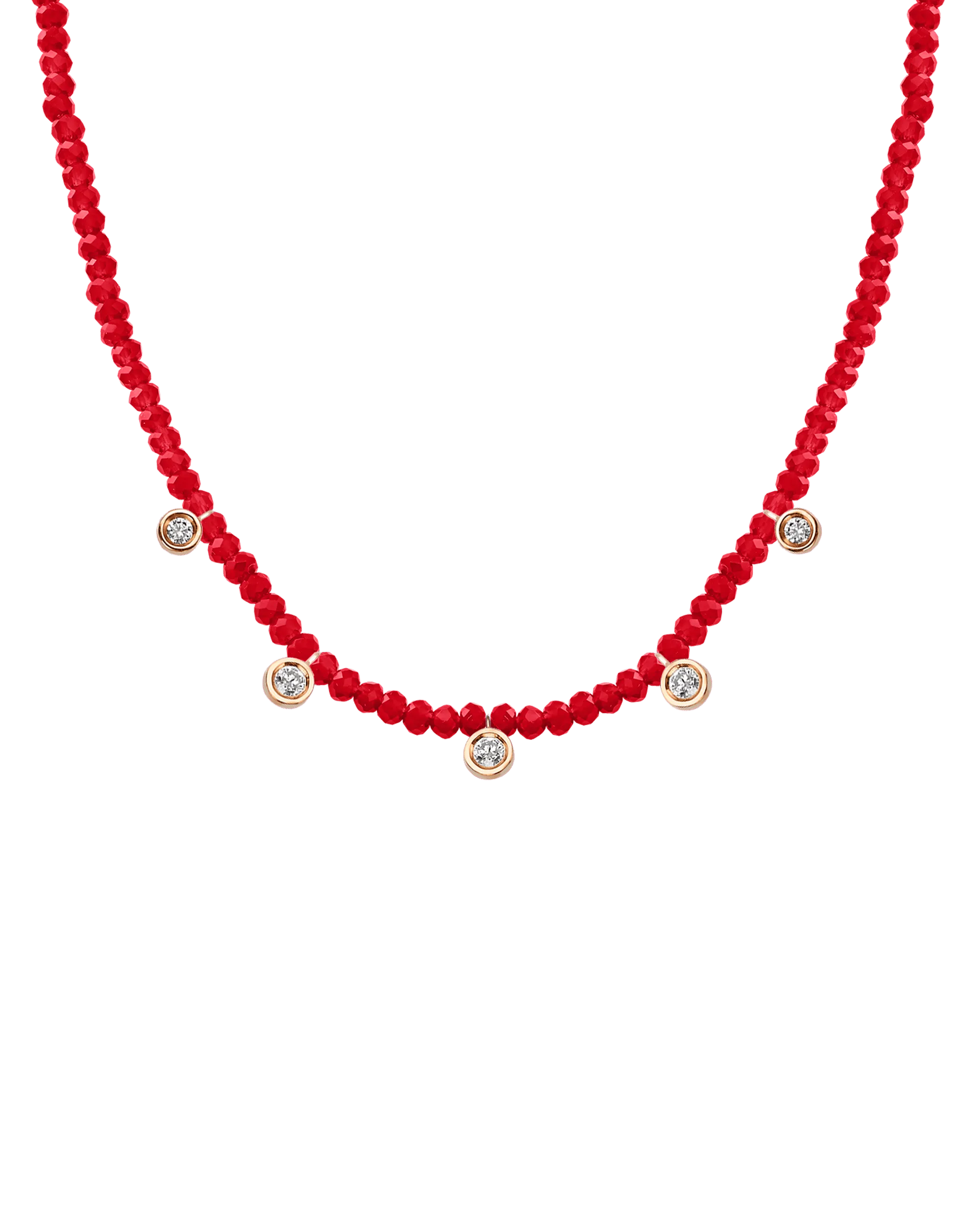 Garnet Gemstone & Five diamonds Necklace - 14K Yellow Gold