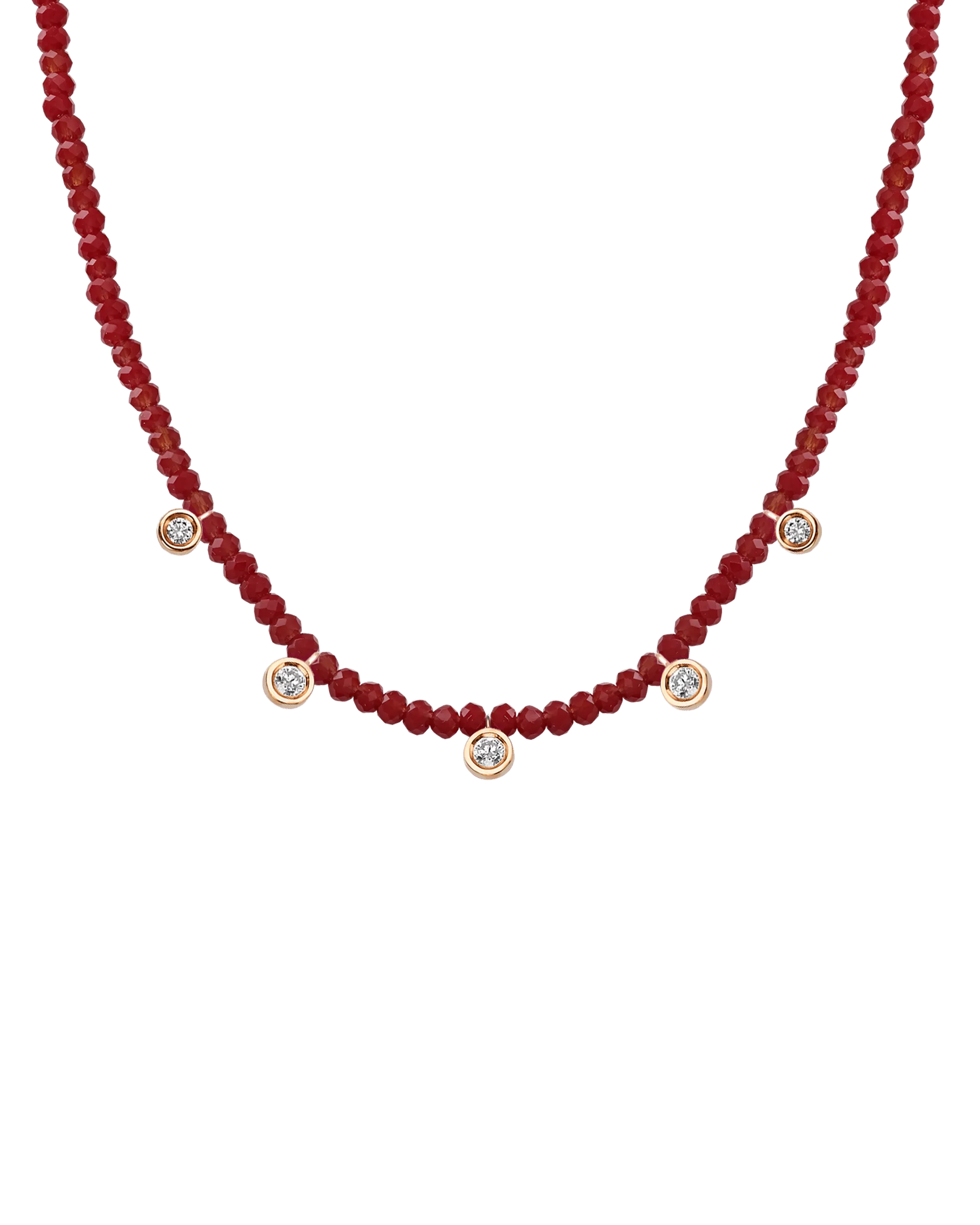 Garnet Gemstone & Five diamonds Necklace - 14K Yellow Gold