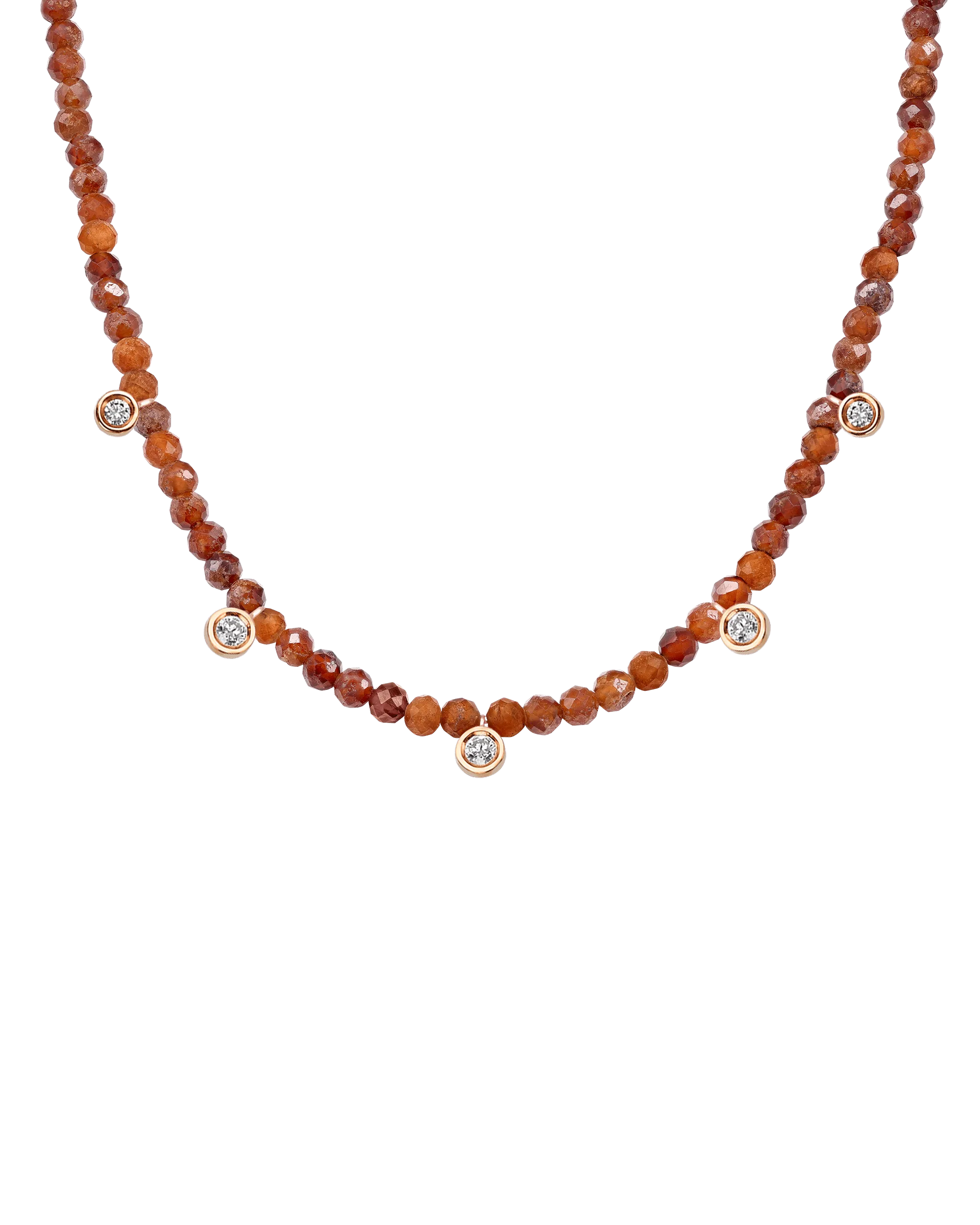 Garnet Gemstone & Five diamonds Necklace - 14K Yellow Gold