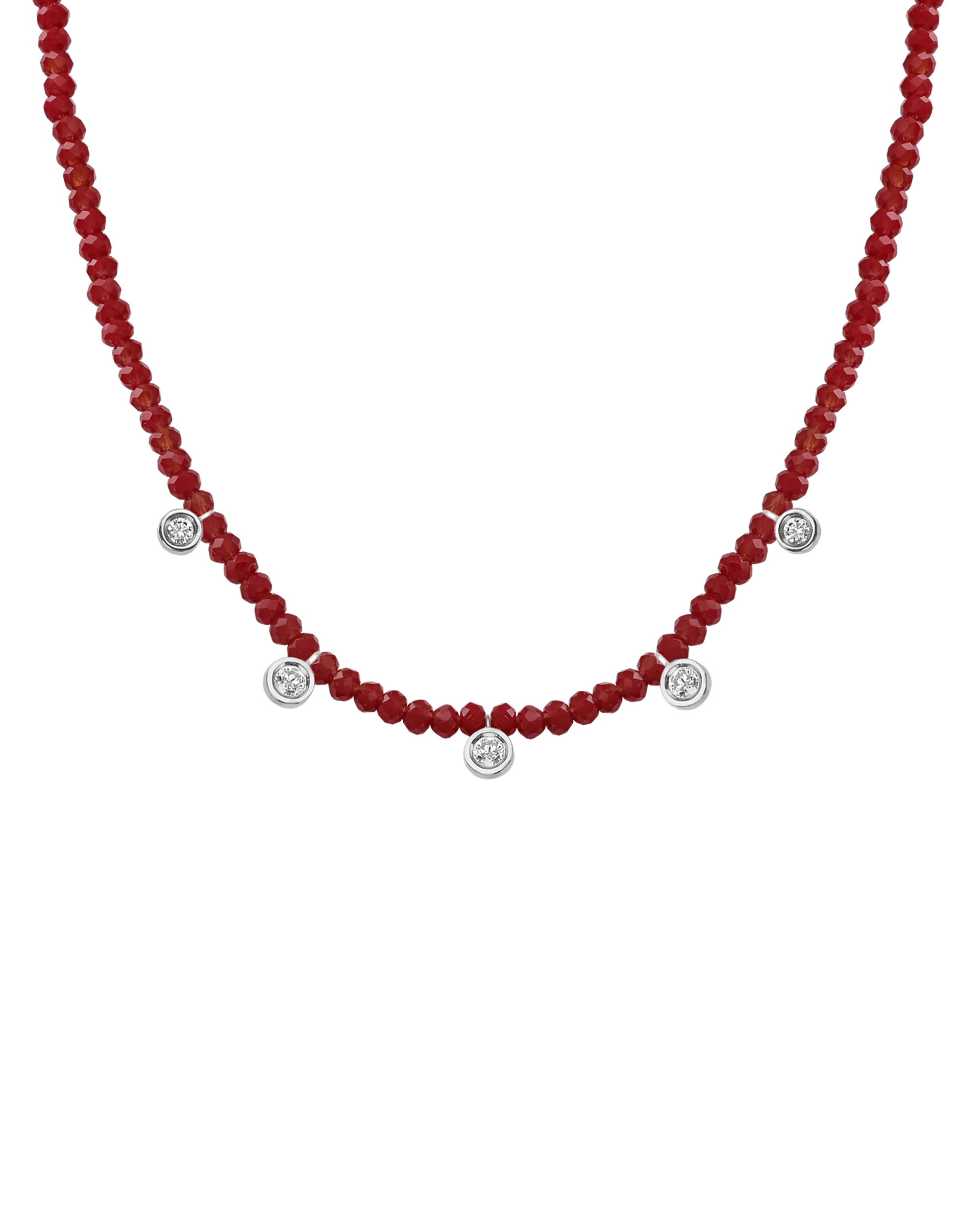 Garnet Gemstone & Five diamonds Necklace - 14K Yellow Gold