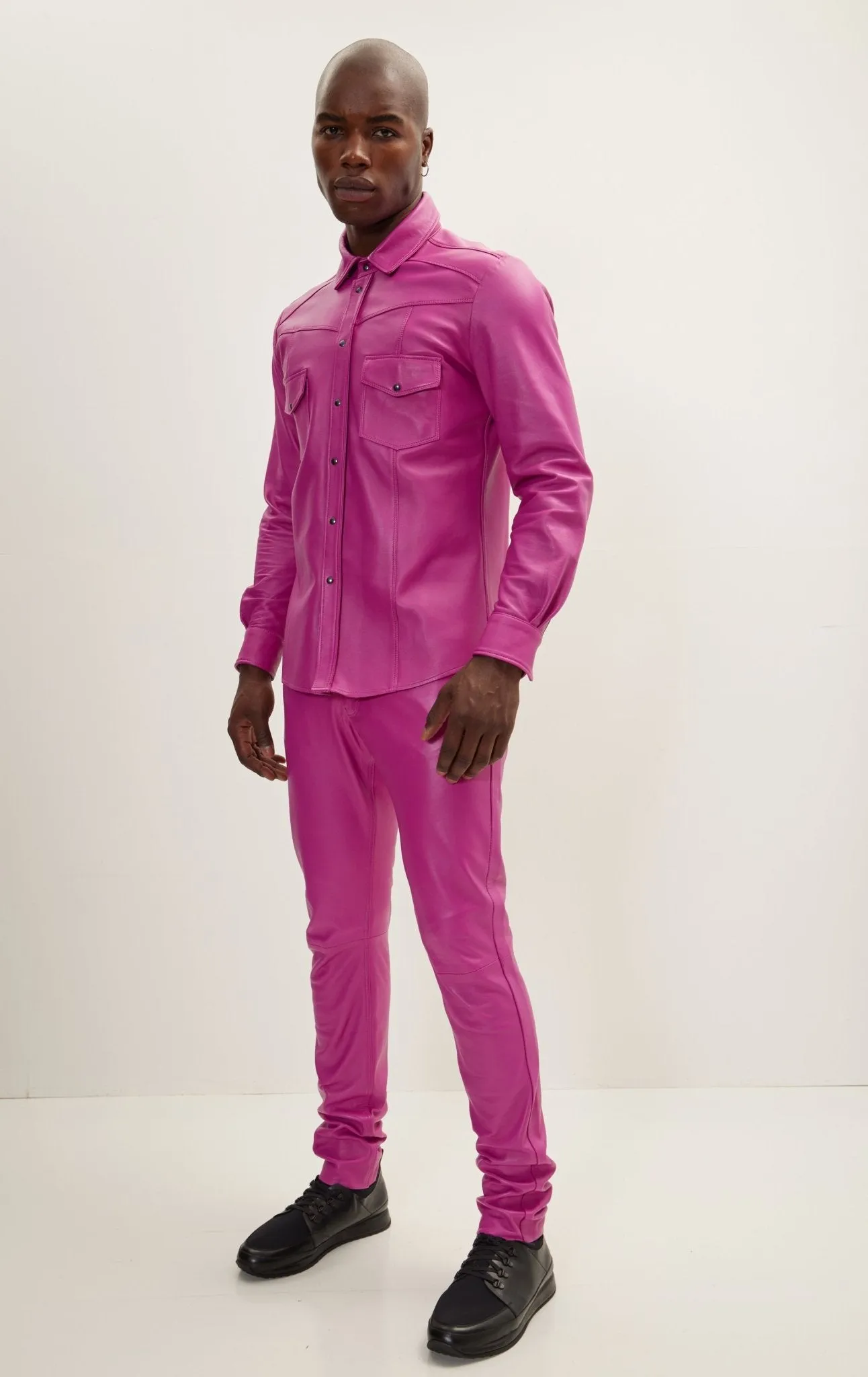 Genuine Lambskin Leather Shirt - Fuchsia