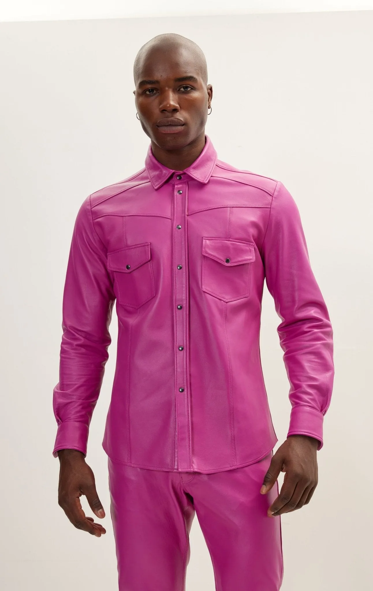 Genuine Lambskin Leather Shirt - Fuchsia