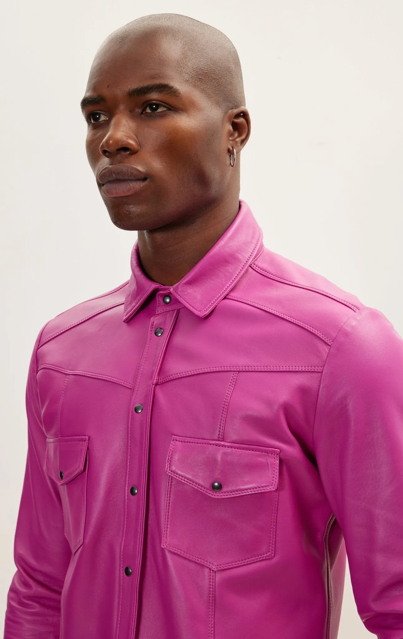 Genuine Lambskin Leather Shirt - Fuchsia