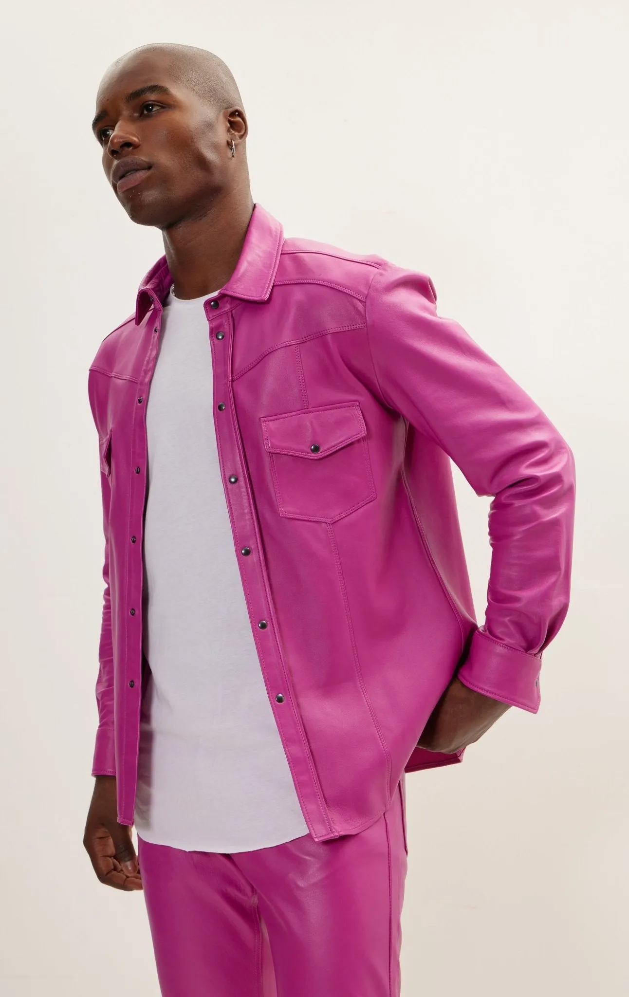 Genuine Lambskin Leather Shirt - Fuchsia