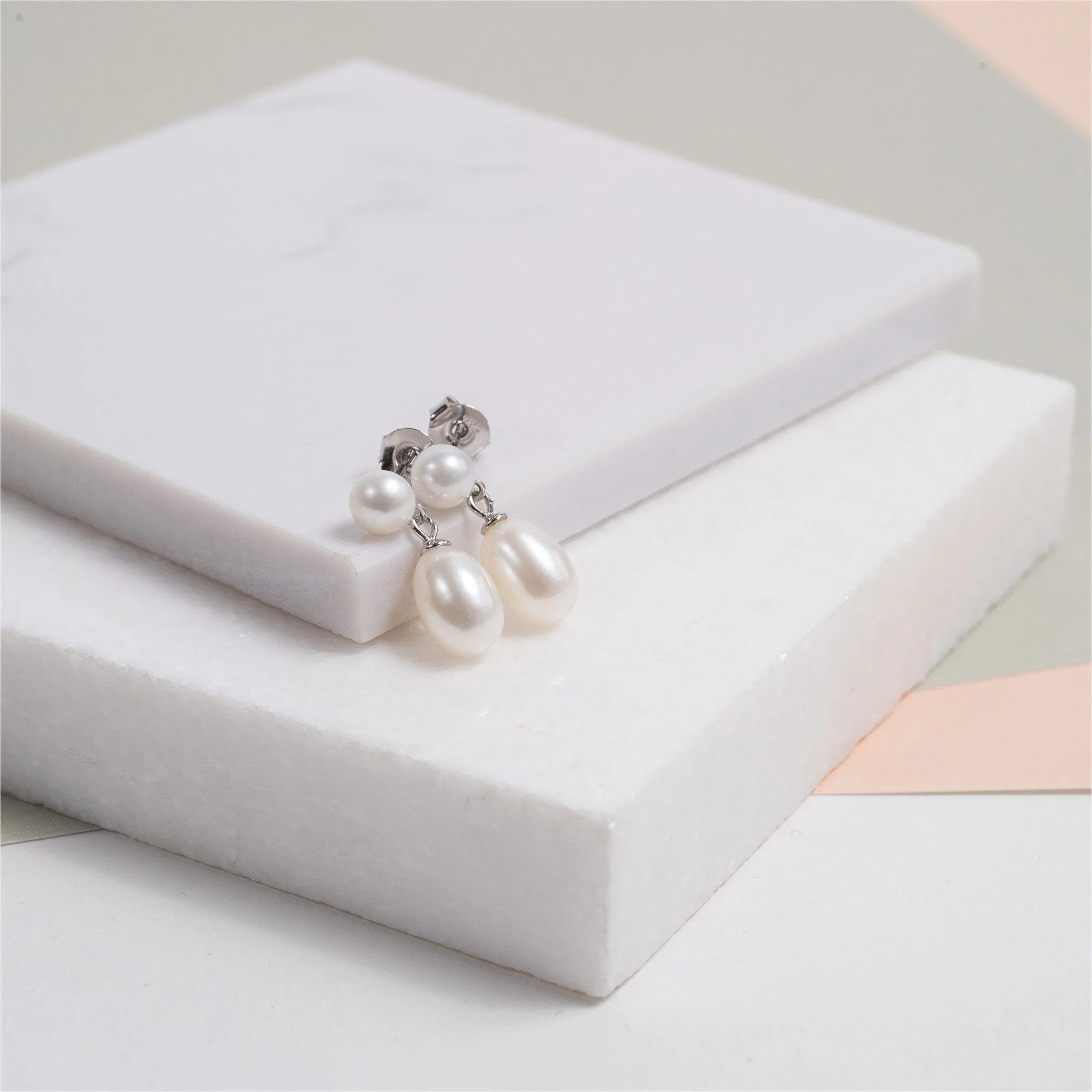 Glebe Double White Pearl & Sterling Silver Drop Earrings