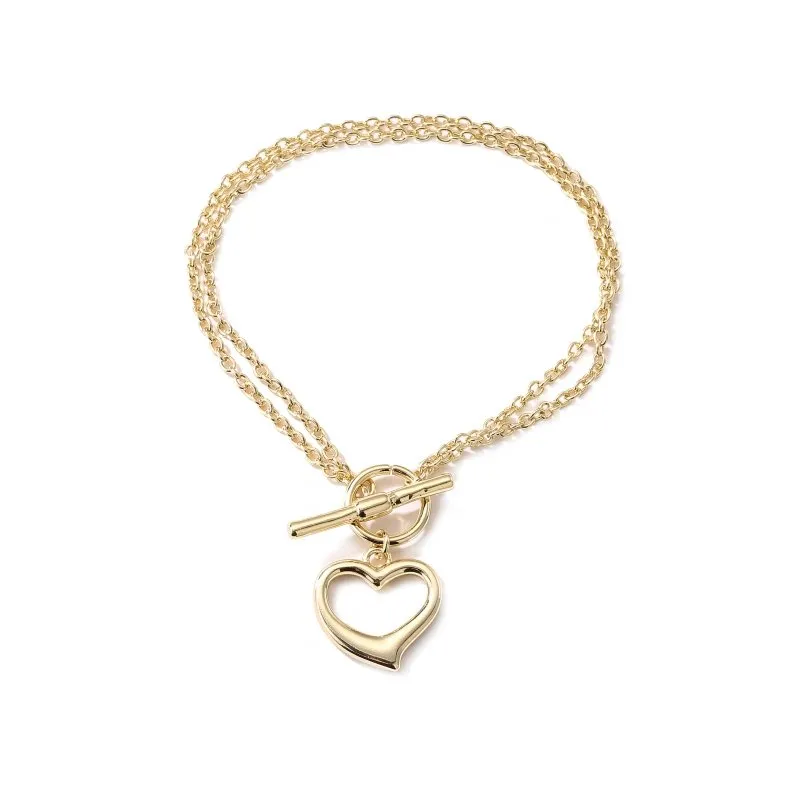 Gold Filled Bonded Double Bracelet Heart Charm T-Bar 7 Inch