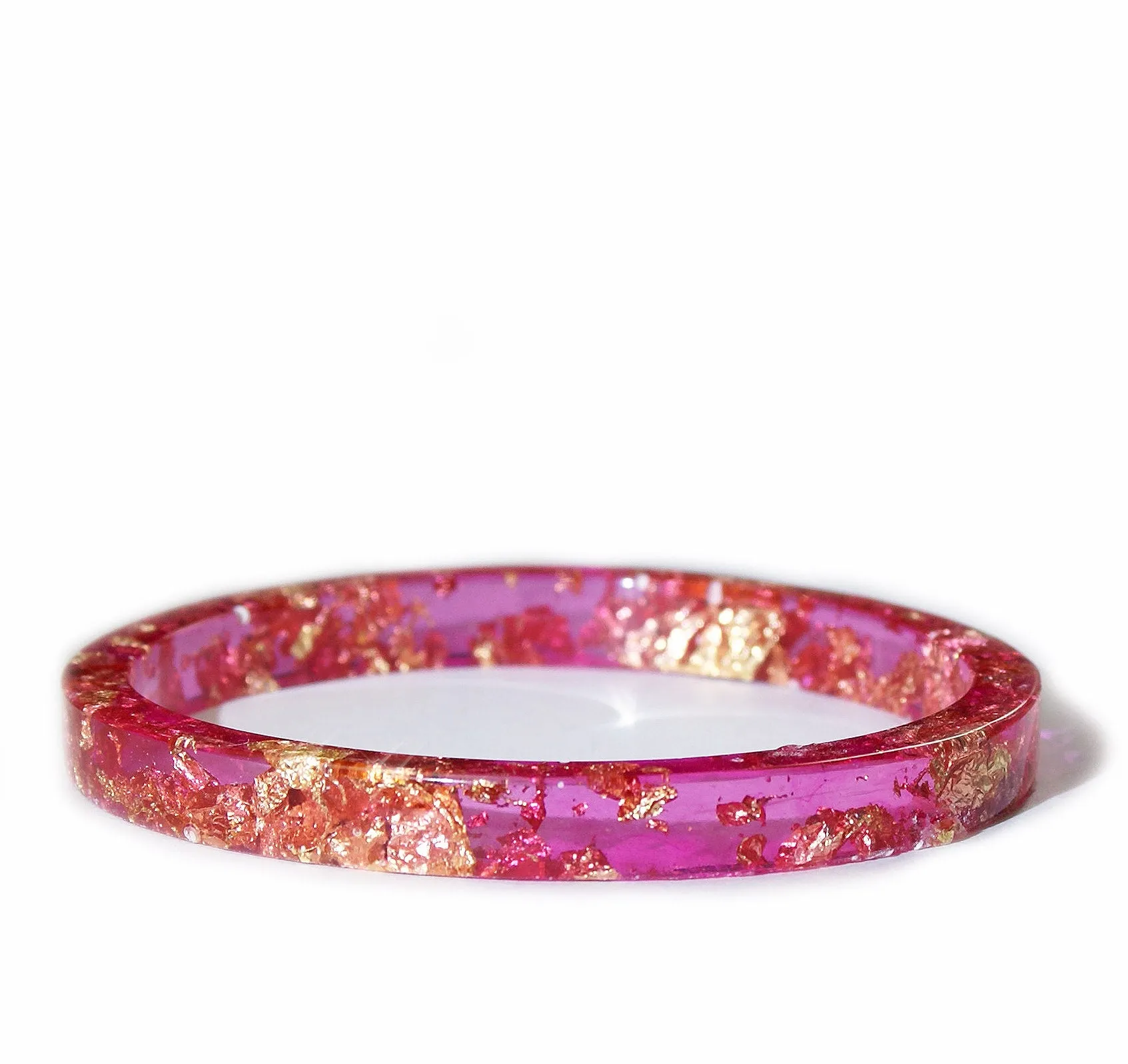 Gold Flake Stacking Resin Bracelet -- Pink