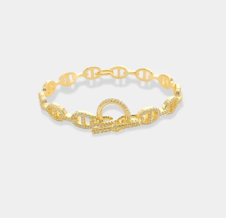 Gold Mariner Pave Cuff w/Toggle Lock