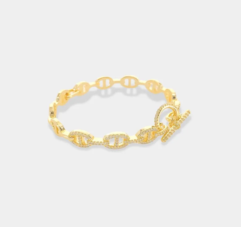 Gold Mariner Pave Cuff w/Toggle Lock