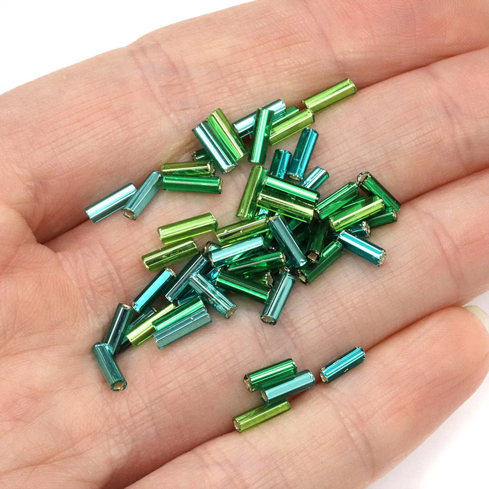 Green Bugle Bead Mix 6.6mm - Pack of 50g