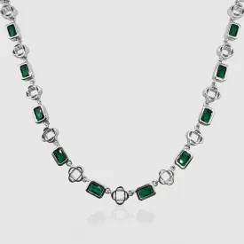 Green Gemstone Clover Necklace (Silver)