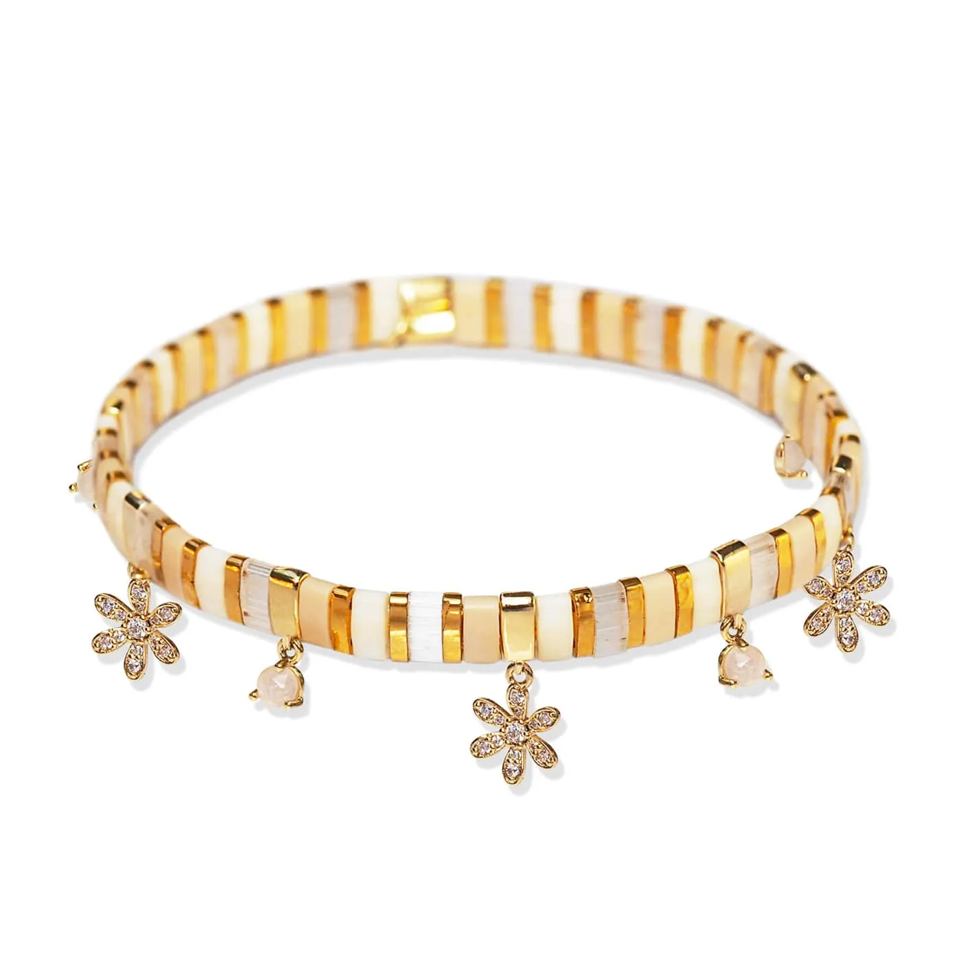 Handmade Gold Tila Bead Bracelet With Charms