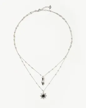 Harris Reed Handpicked Double Chain Pendant Necklace | Silver Plated/Pearl & Onyx