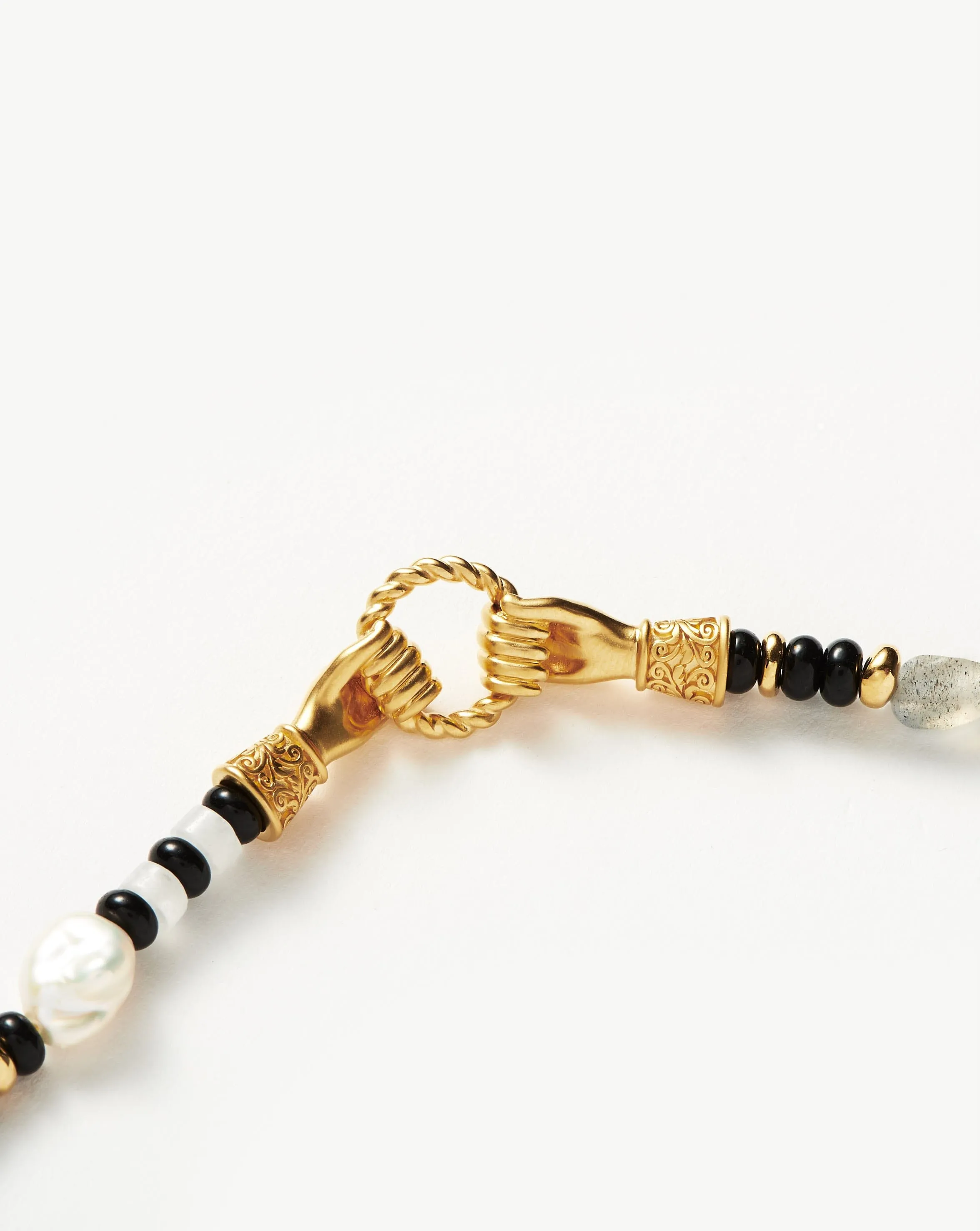 Harris Reed In Good Hands Beaded Gemstone Bracelet | 18k Gold Plated/Black Chalcedony & Pearl