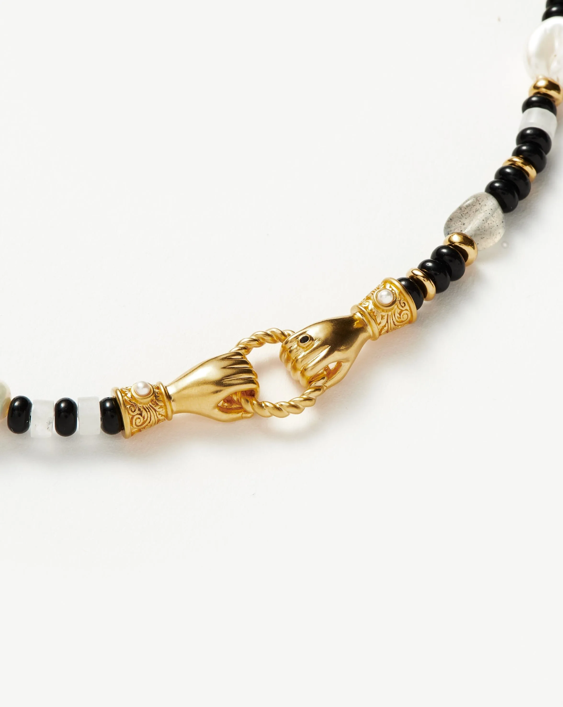 Harris Reed In Good Hands Beaded Gemstone Bracelet | 18k Gold Plated/Black Chalcedony & Pearl