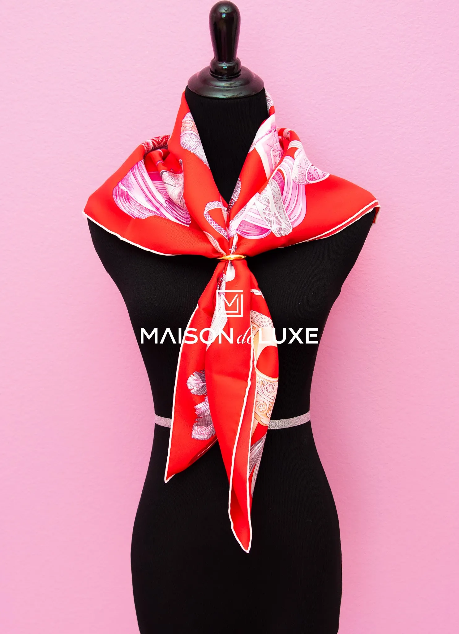 Hermes "Bracelets de Lumiere" Red Twill Silk 90 cm Scarf