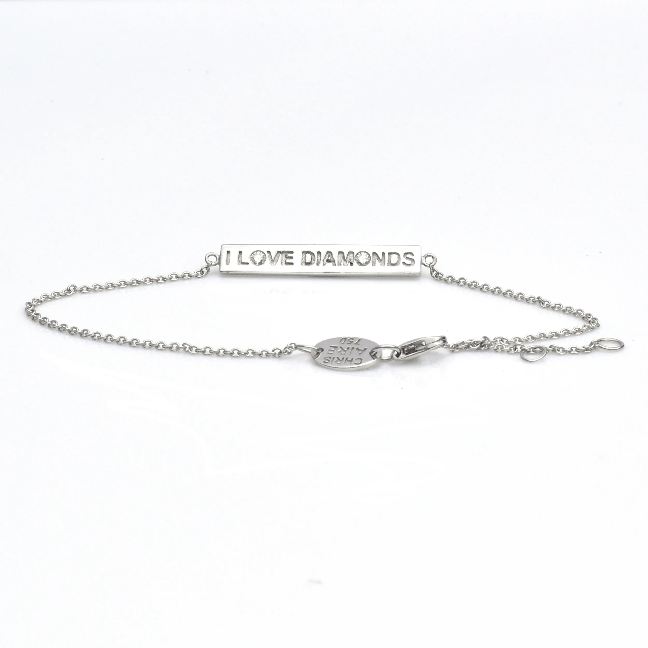 I Love Diamonds - 18 Karat Solid White Gold and Diamonds ID Bracelet