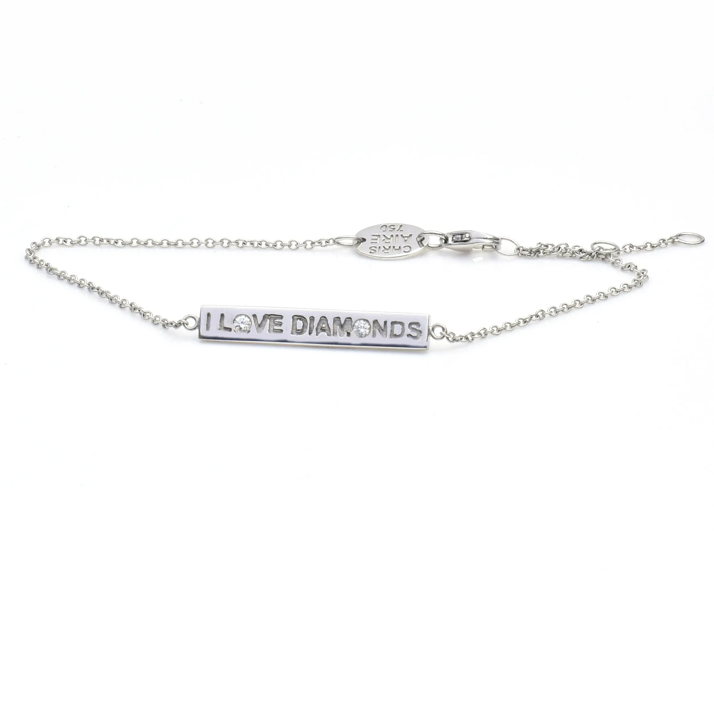 I Love Diamonds - 18 Karat Solid White Gold and Diamonds ID Bracelet