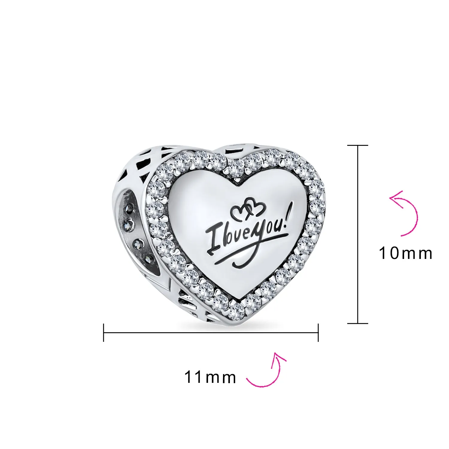 I Love You Personalized Word Alphabet Infinity Heart Shaped Bead Charm