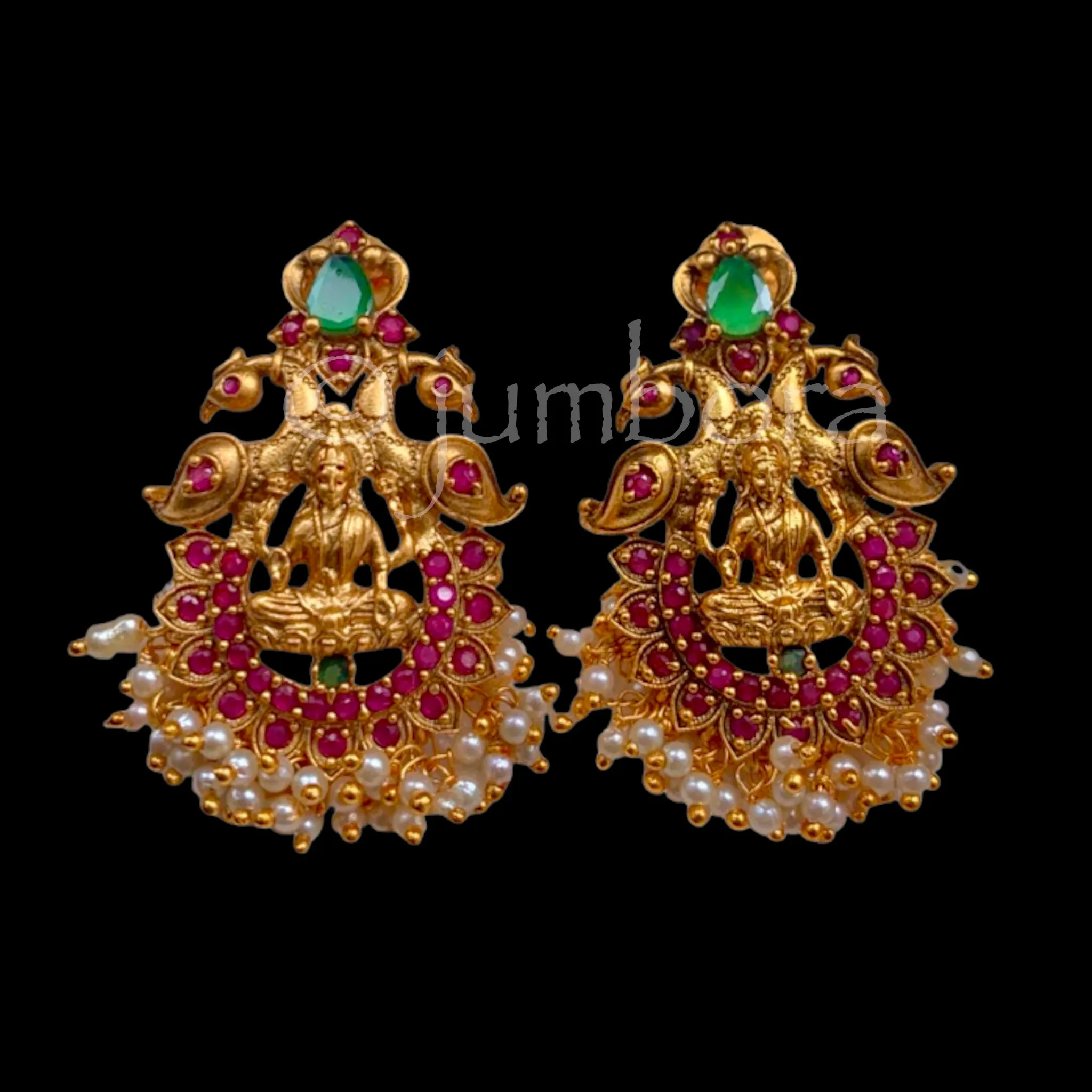 Lakshmi Matte Gold Ruby Green stud Earring