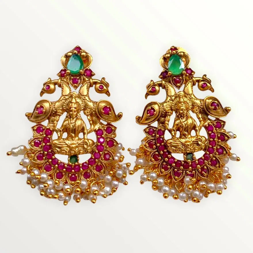 Lakshmi Matte Gold Ruby Green stud Earring