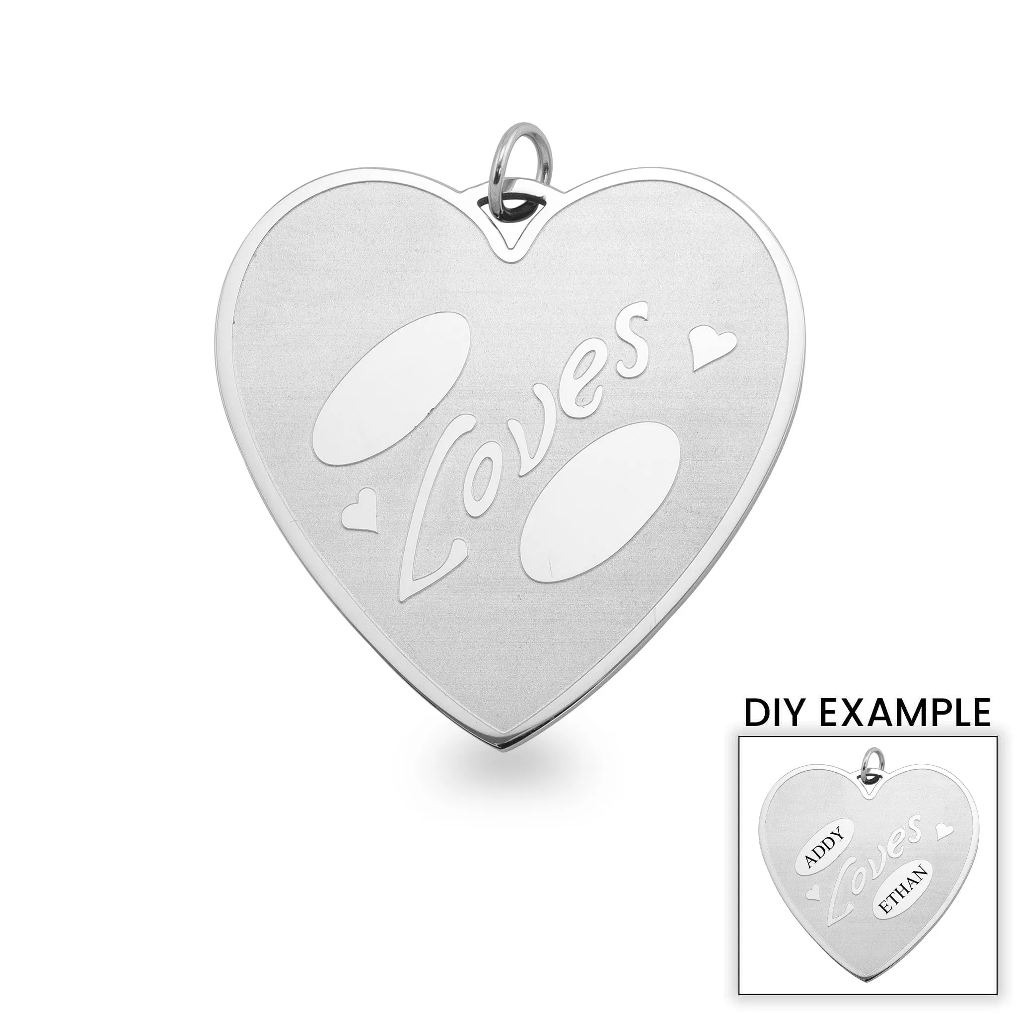 Large Detailed Stainless Steel "Loves" Heart Pendant / SBB0097