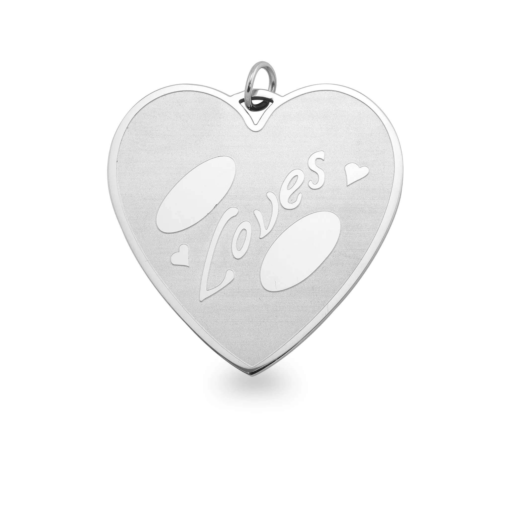 Large Detailed Stainless Steel "Loves" Heart Pendant / SBB0097