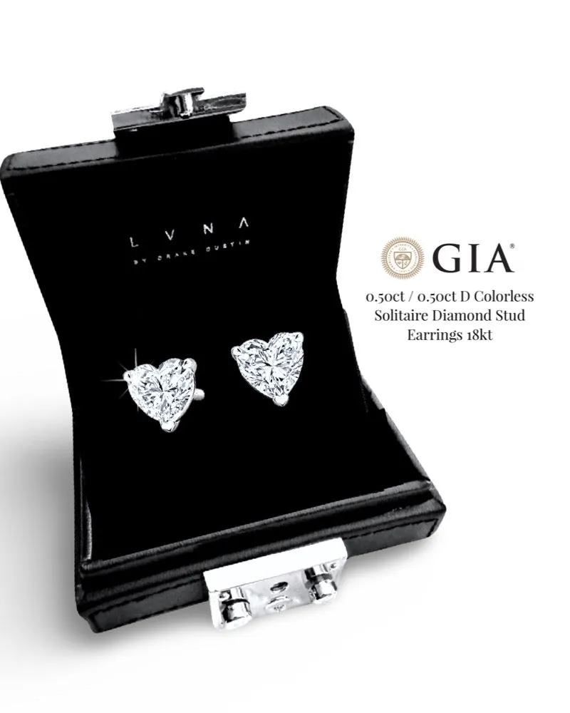 #LVNA2024 | 0.50ct / 0.50ct D Colorless Heart Solitaire Diamond Earrings 18kt GIA Certified