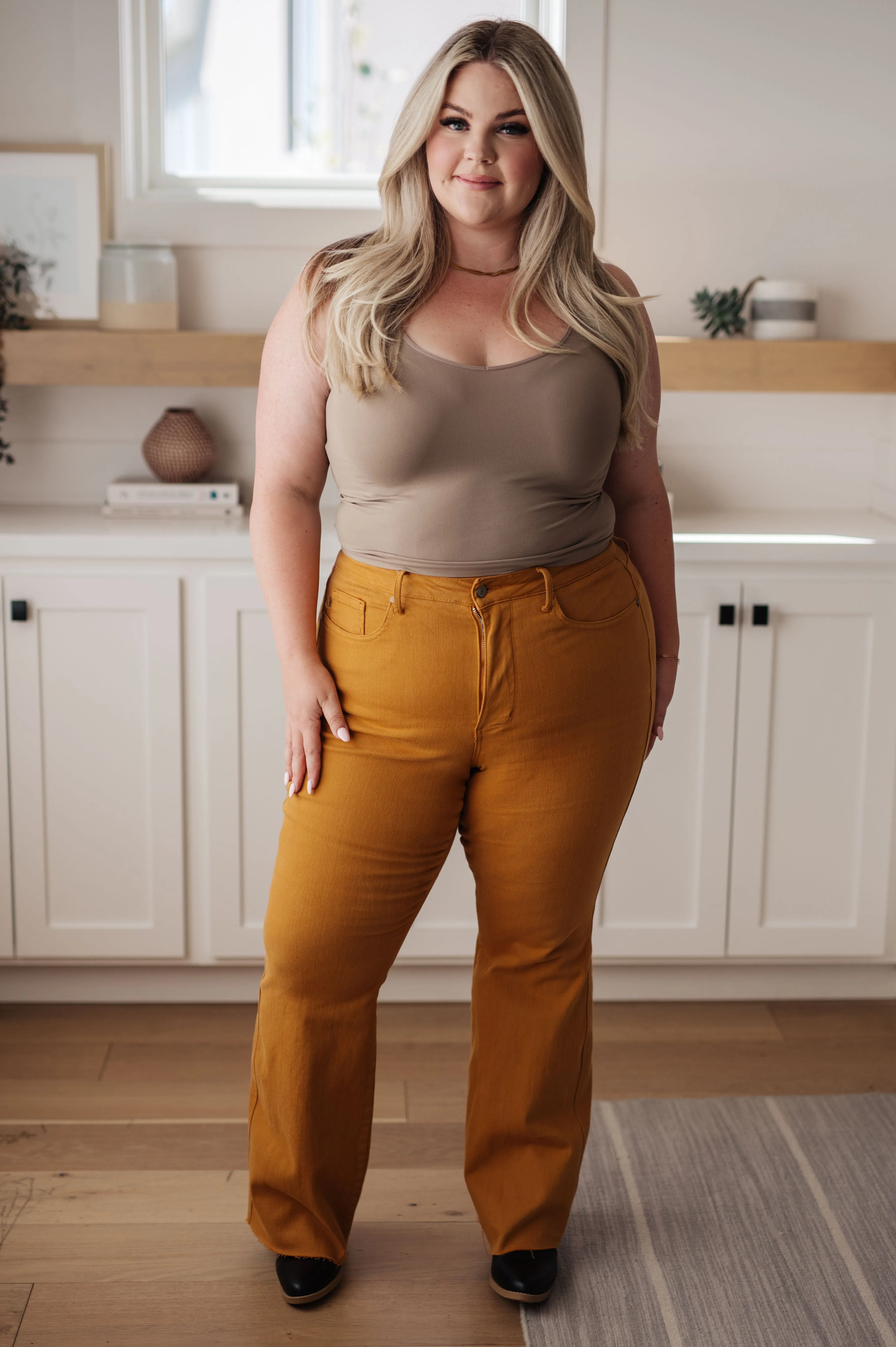 Melinda High Rise Control Top Flare Jeans in Marigold