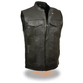 Men’s Black Open Neck Snap/Zip Front Club Style Vest