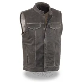 Men’s Distressed Grey Open Neck Snap/Zip Front Club Style Vest