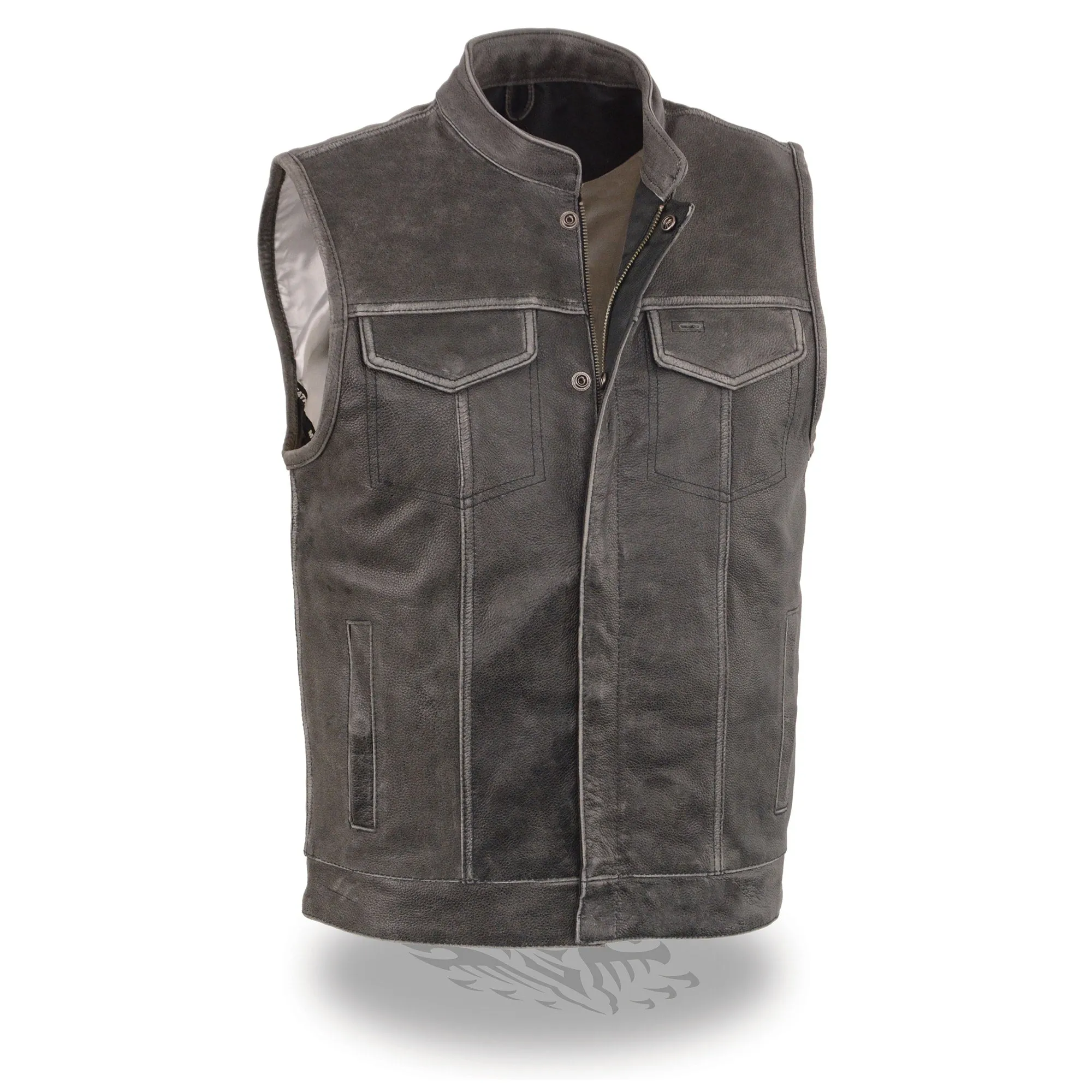 Men’s Distressed Grey Open Neck Snap/Zip Front Club Style Vest