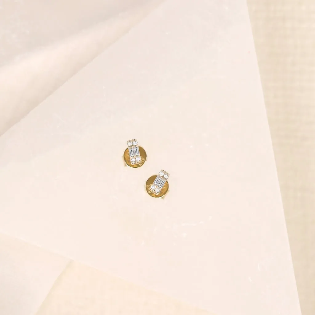 Mini Baguette Cut Diamond Studs, Sarafina