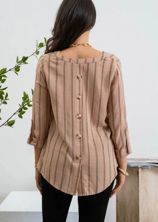 Mocha & Black Button Back Top