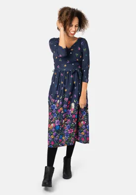 Otto Owl Garden Border Print Midi Dress