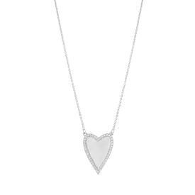 Outlined Heart Diamond Necklace - 925 Sterling Silver