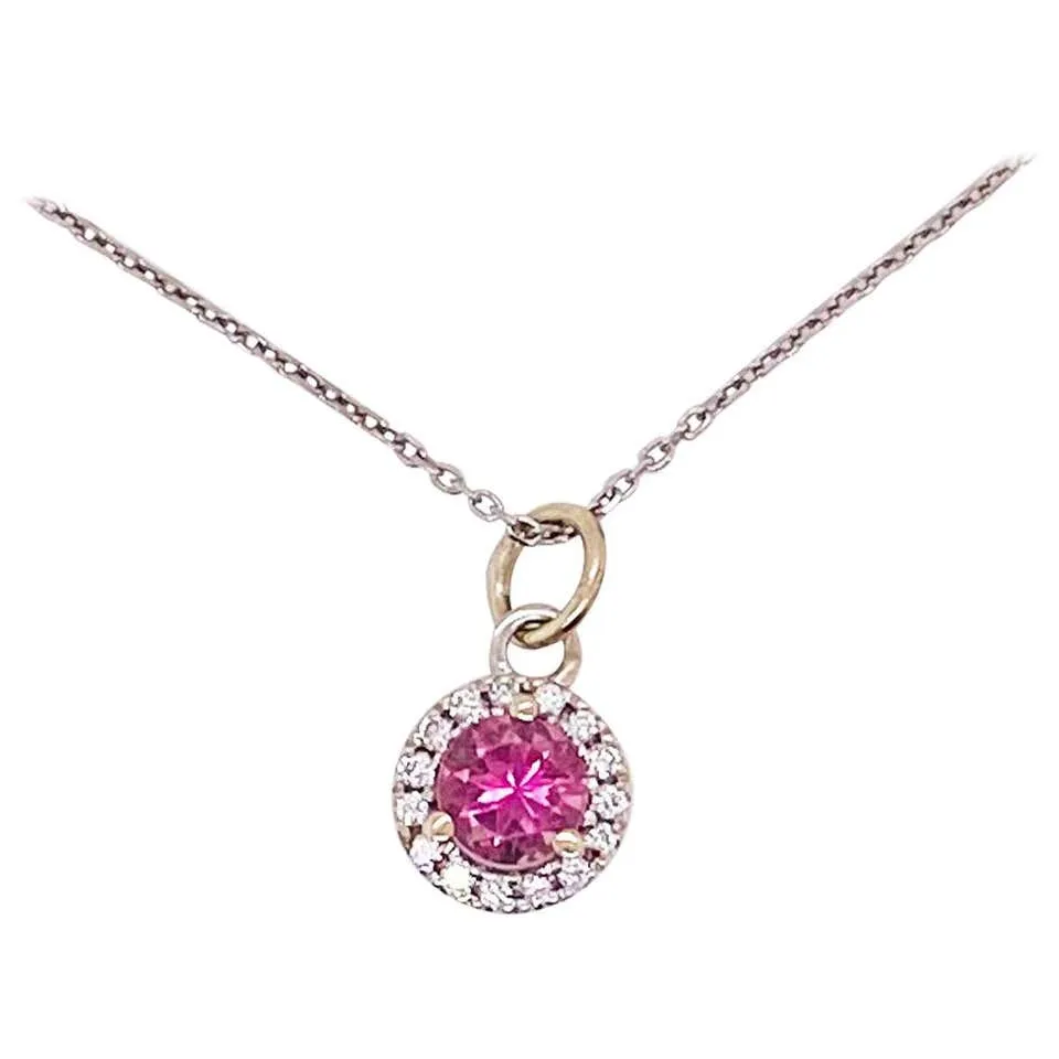 Pink Topaz Diamond Halo Necklace