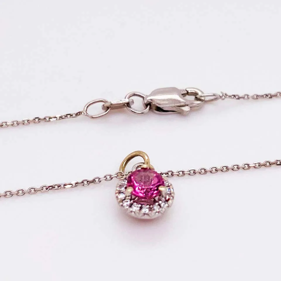 Pink Topaz Diamond Halo Necklace