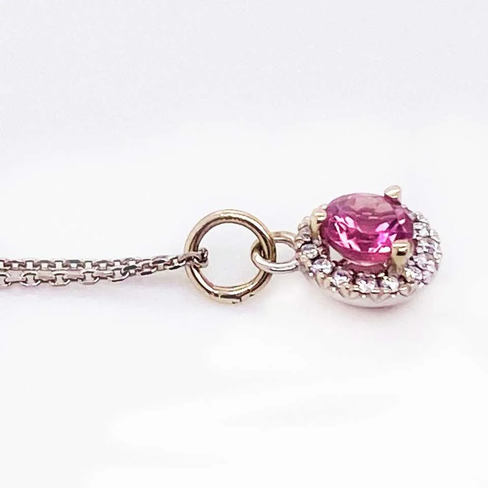 Pink Topaz Diamond Halo Necklace