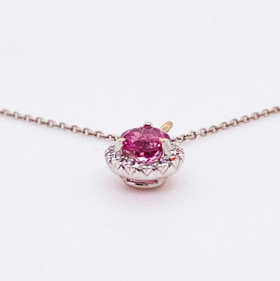 Pink Topaz Diamond Halo Necklace