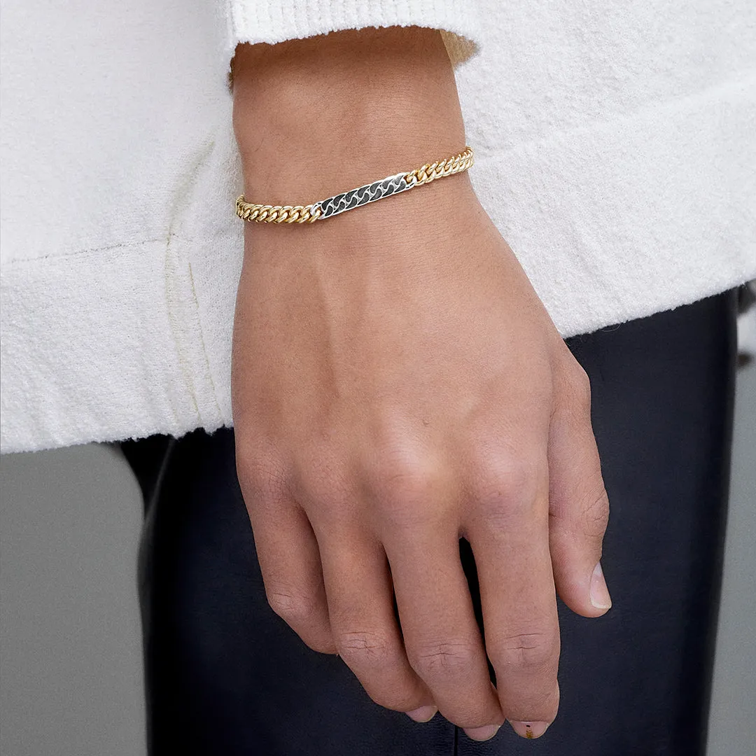 Power Tag Bracelet Mixed Metals Silver Stripe - 18ct Gold-Plated Sterling Silver and sterling silver