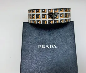 Prada Logo Printed Leather Collarette Necklace Double Bracelet Choker