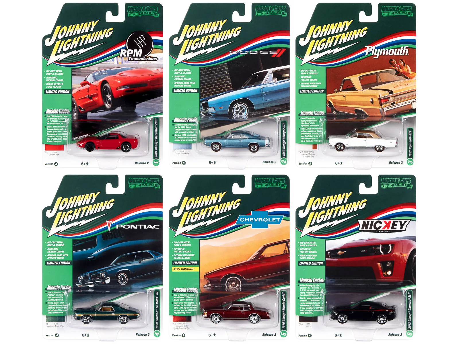 "Muscle Cars USA" 2022 Set A of 6 pieces Release 2 1/64 Diecast Model Cars by Johnny Lightning