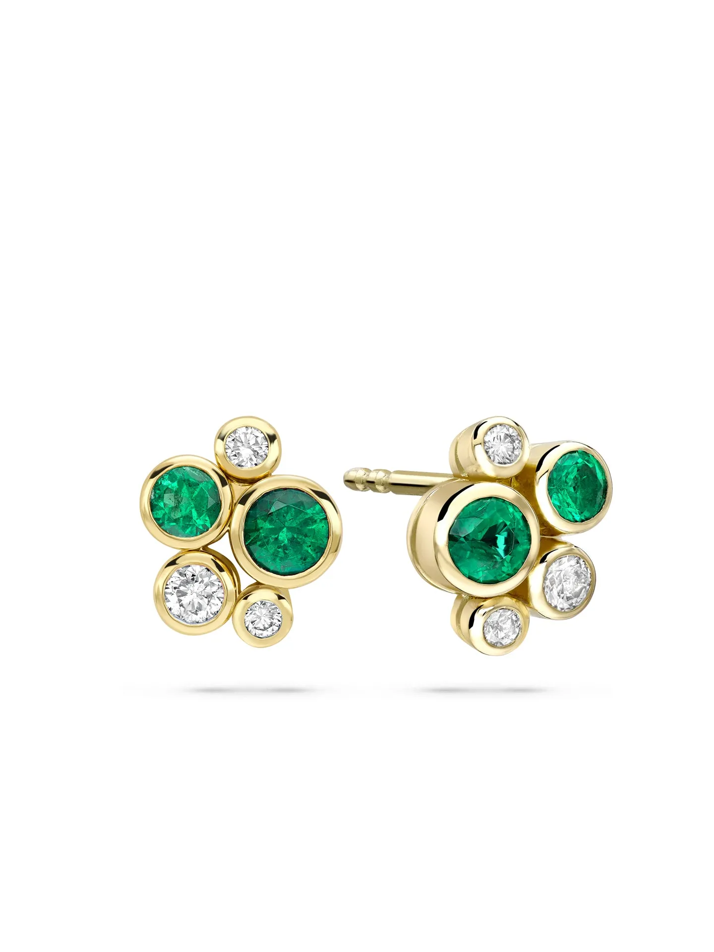 Raindance Cluster Emerald Yellow Gold Stud Earrings