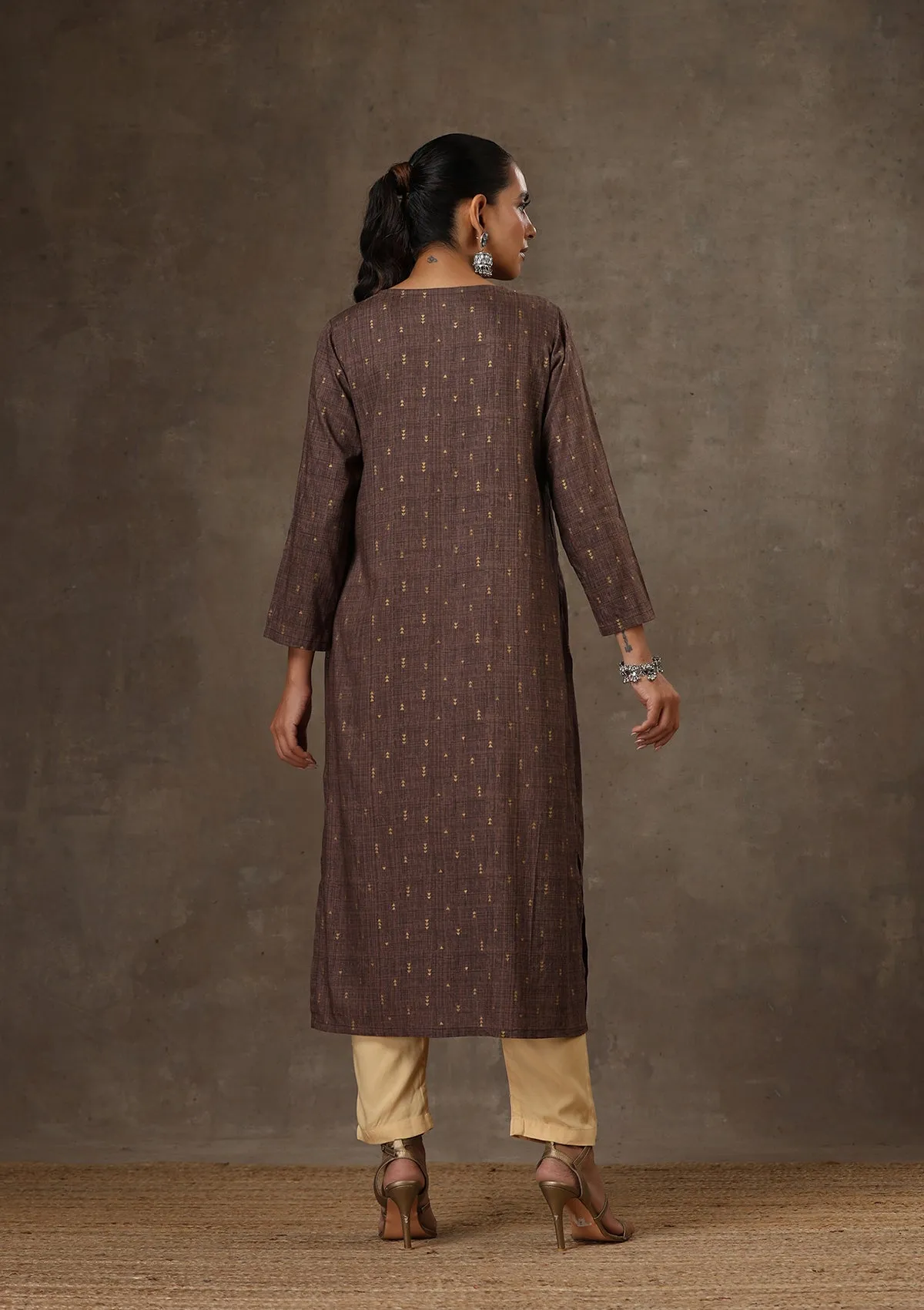 Rayon Hand Embroidered Printed Women's Long Kurta - Brown